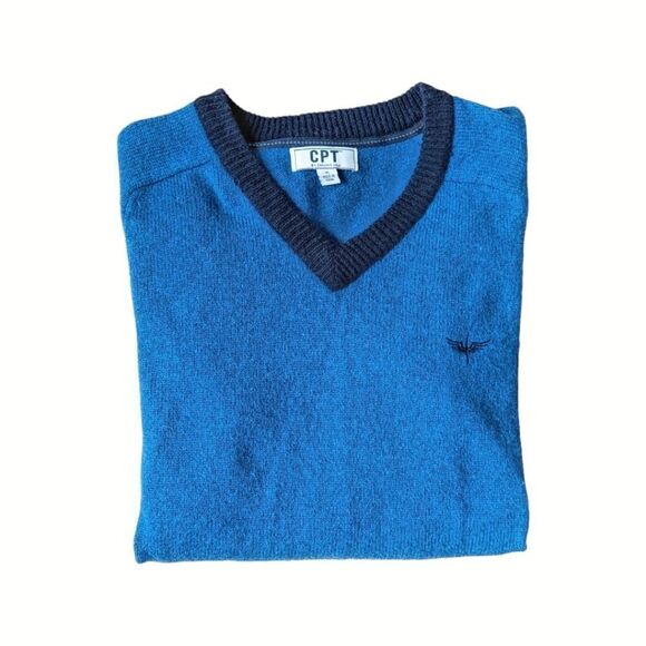CPT Cockpit USA Retro Style Aviator V Neck‎ Lambswool Blue Pullover Men's sz XL - Picture 4 of 9